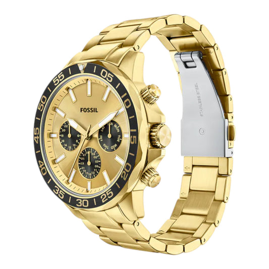 Reloj Fossil Bannon Three-Eye con correa de acero inoxidable dorado BQM7135 / ENVÍO GRATIS