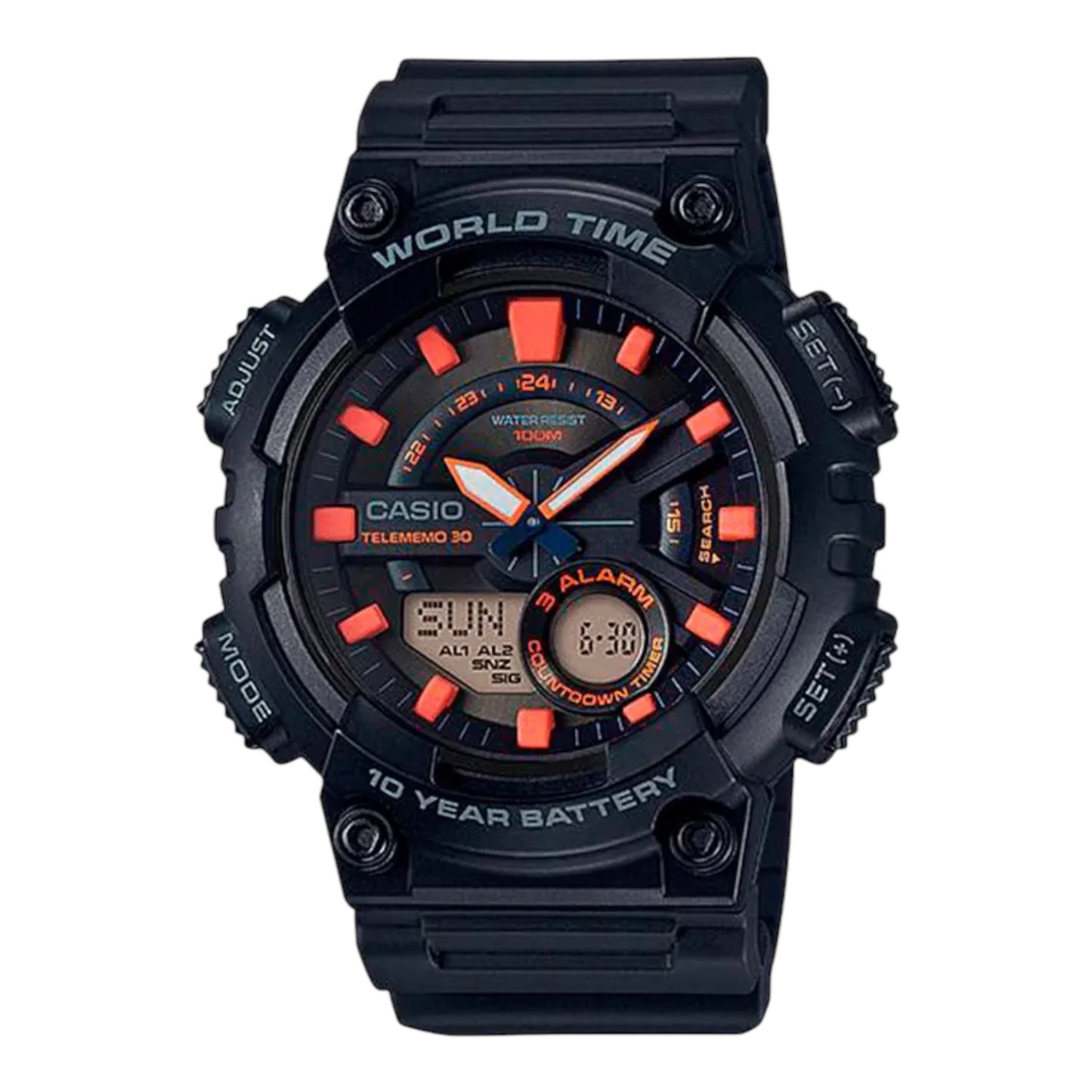 Reloj Casio para Hombre Telememo 30, con 10 Años de Batería AEQ-110W-1A2V / ENVÍO GRATIS.
