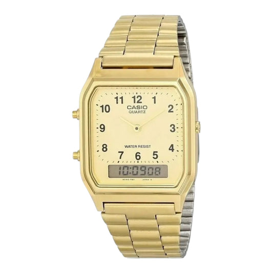 Reloj Casio Clásico Analógico Vintage AQ-230GA-9B Dorado Unisex / ENVÍO GRATIS.