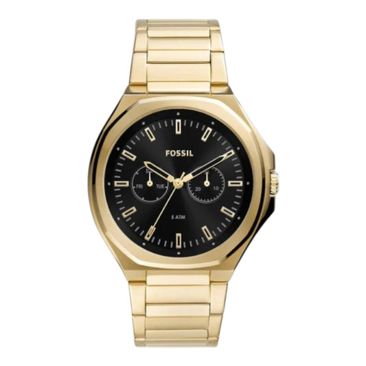 Reloj Fossil Evanston Multifuncional Para Hombre Acero Inoxidable - Dorado Negro BQM2611 / ENVÍO GRATIS