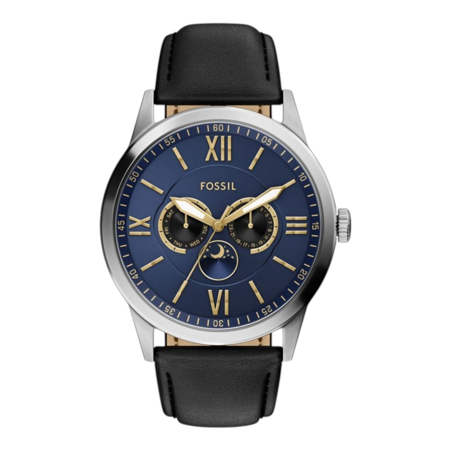 Reloj Fossil vintage con fases lunares - Plata/Negro y Azul BQM7100 / ENVÍO GRATIS