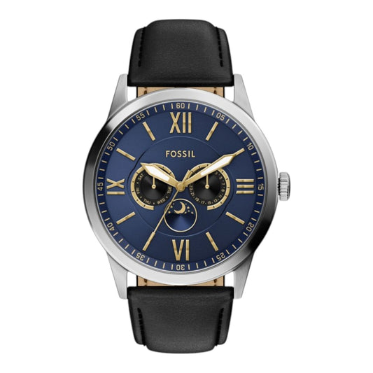 Reloj Fossil vintage con fases lunares - Plata/Negro y Azul BQM7100 / ENVÍO GRATIS
