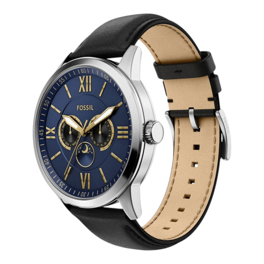Reloj Fossil vintage con fases lunares - Plata/Negro y Azul BQM7100 / ENVÍO GRATIS