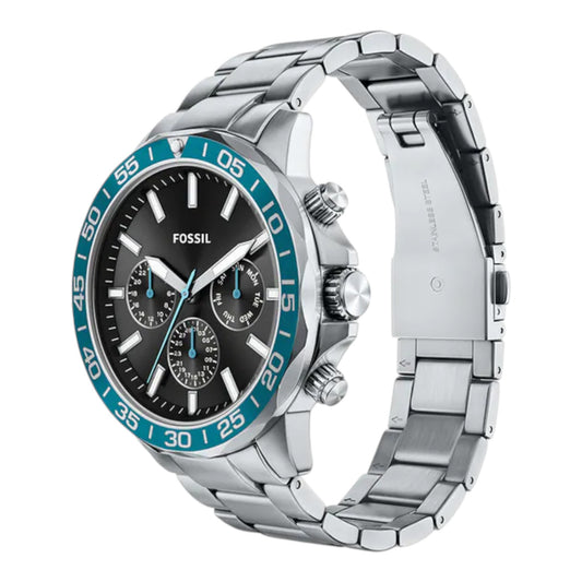 Reloj Fossil Bannon Three-Eye con correa de acero inoxidable plateado BQM7134 / ENVÍO GRATIS