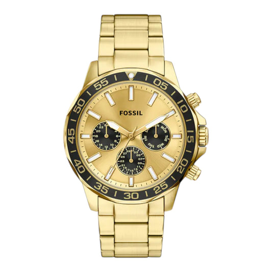 Reloj Fossil Bannon Three-Eye con correa de acero inoxidable dorado BQM7135 / ENVÍO GRATIS