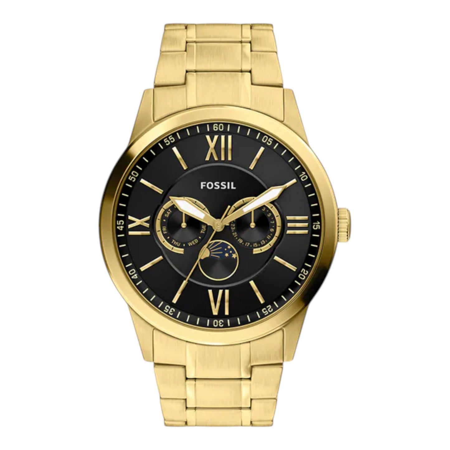 Reloj Fossil Flynn con números romanos, correa de acero inoxidable dorado BQM7136 / ENVÍO GRATIS