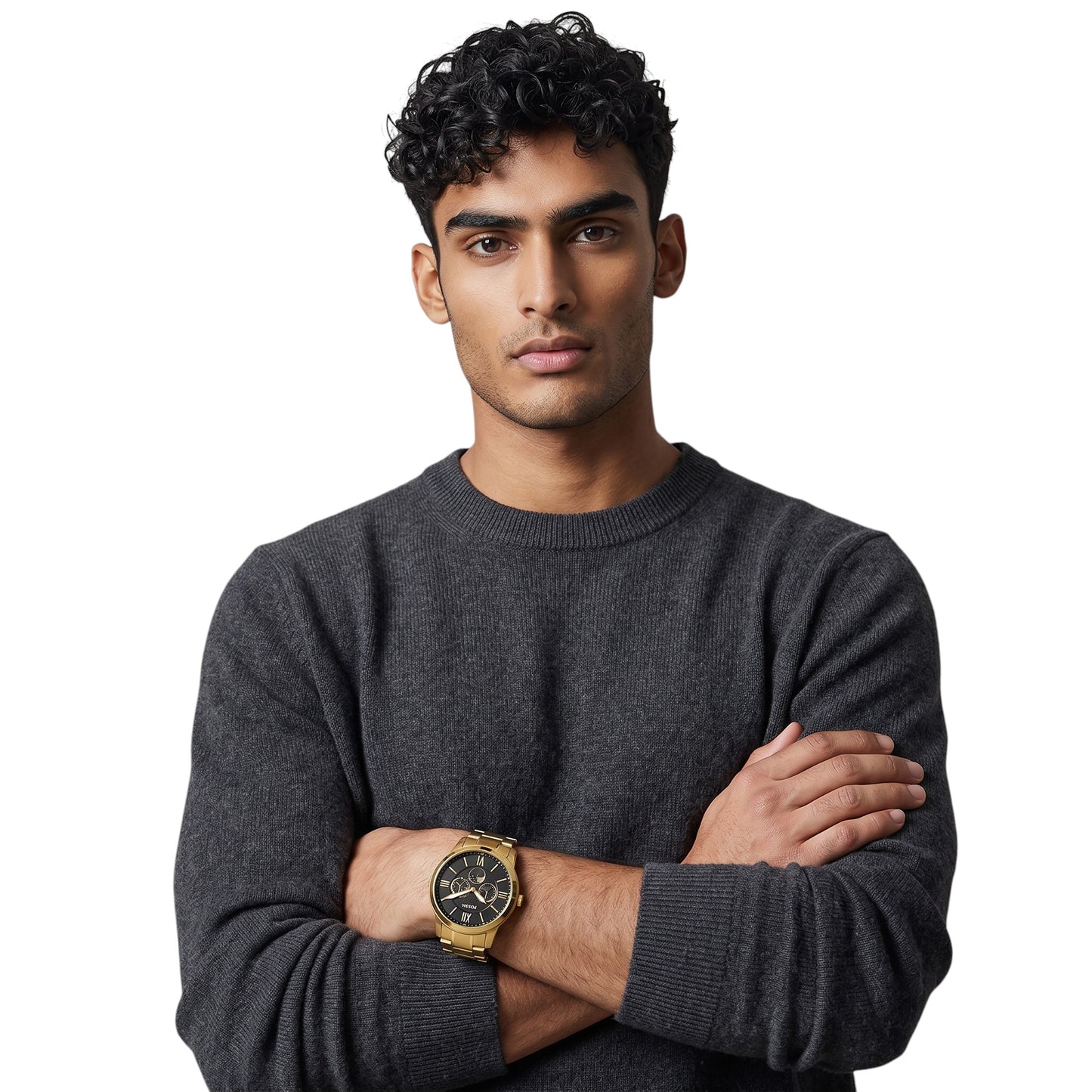 Reloj Fossil Flynn con números romanos, correa de acero inoxidable dorado BQM7136 / ENVÍO GRATIS