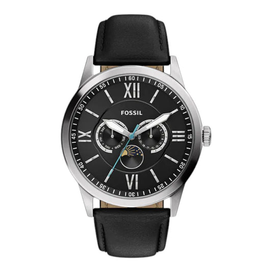 Reloj Fossil Flynn Classic Elegante con números romanos, correa de cuero genuino negro BQM7137 / ENVÍO GRATIS