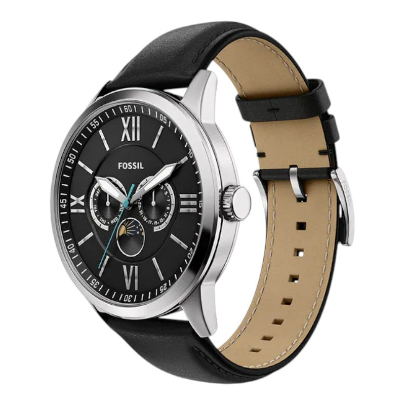 Reloj Fossil Flynn Classic Elegante con números romanos, correa de cuero genuino negro BQM7137 / ENVÍO GRATIS