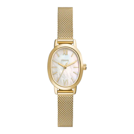 Reloj Fossil Penny Elegant Classic para mujer, de nácar con correa milanesa de acero inoxidable dorado BQW5017 / ENVÍO GRATIS