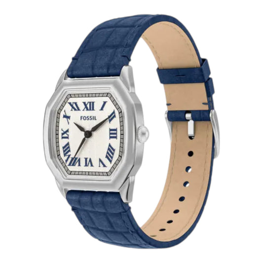 Reloj Fossil Harlow Eternal con números romanos estilo retro para mujer, correa de cuero genuino azul ES5425 / ENVÍO GRATIS