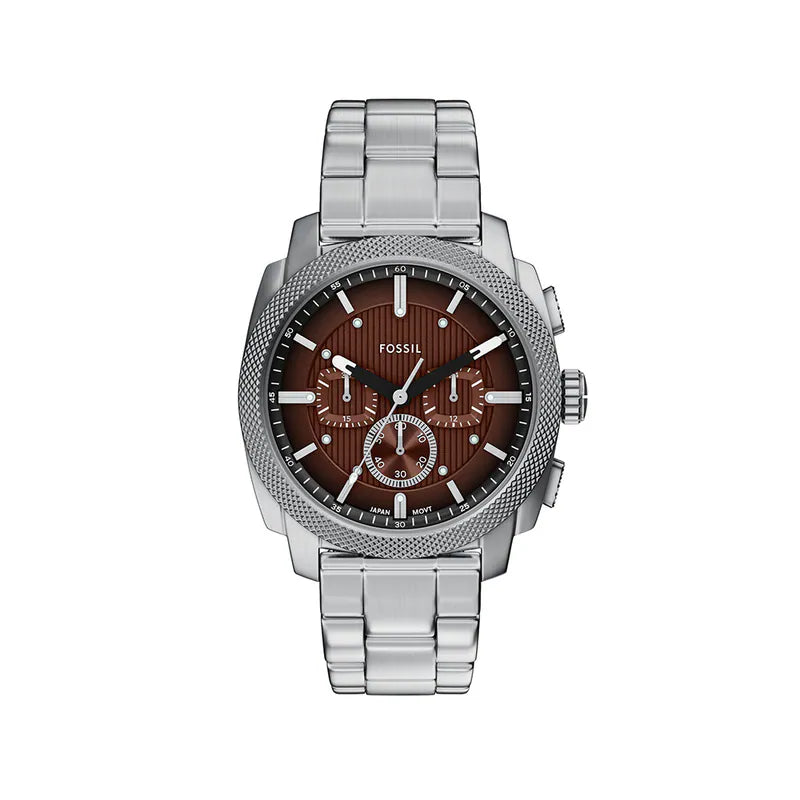 Reloj Fossil Machine Deep Forest Traveler, correa de acero inoxidable plateado FS6144 / ENVÍO GRATIS