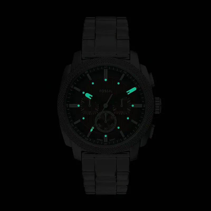 Reloj Fossil Machine Deep Forest Traveler, correa de acero inoxidable plateado FS6144 / ENVÍO GRATIS